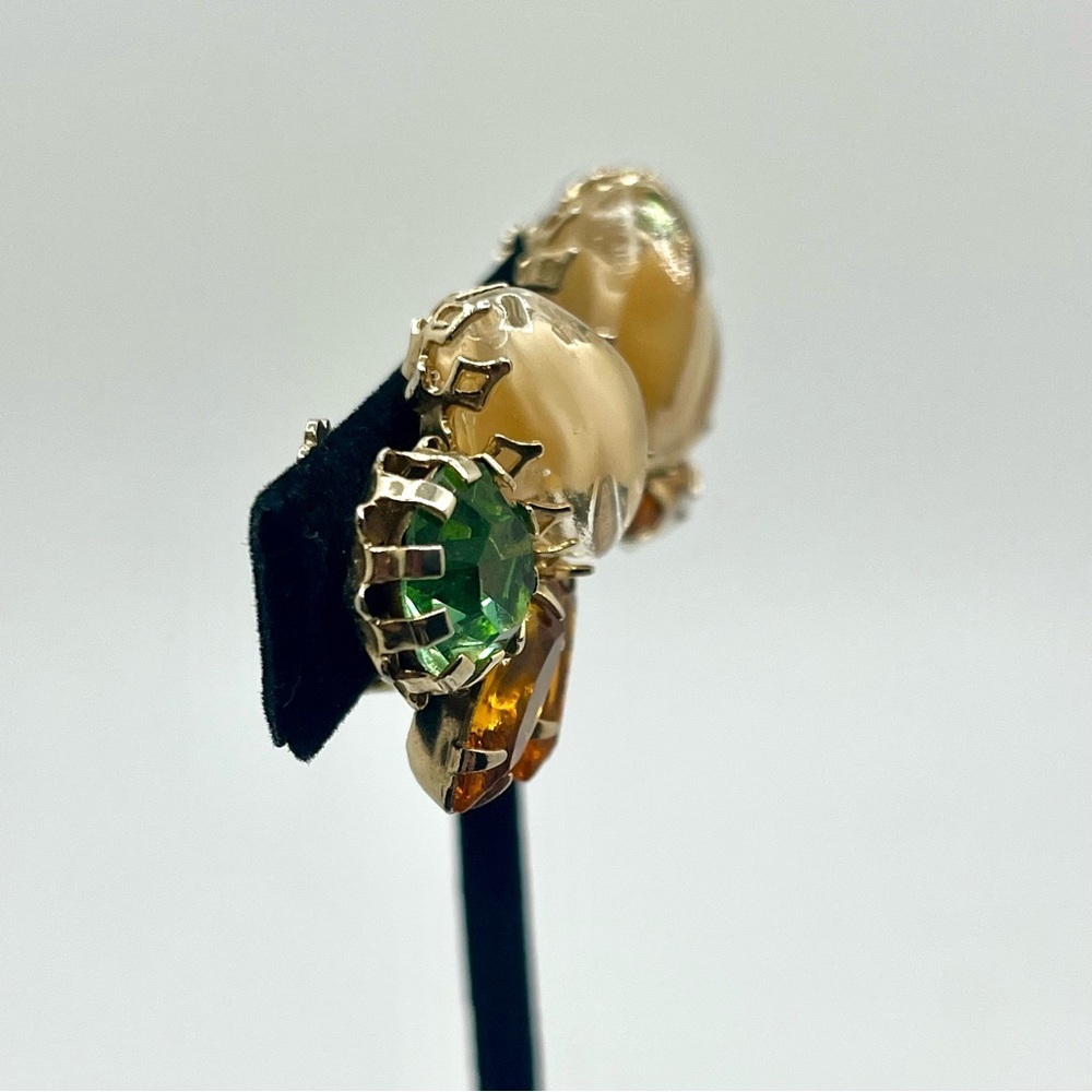 Vintage Czech Glass Cluster Earrings Peridot Green UV Reactive - Picture 5 of 11